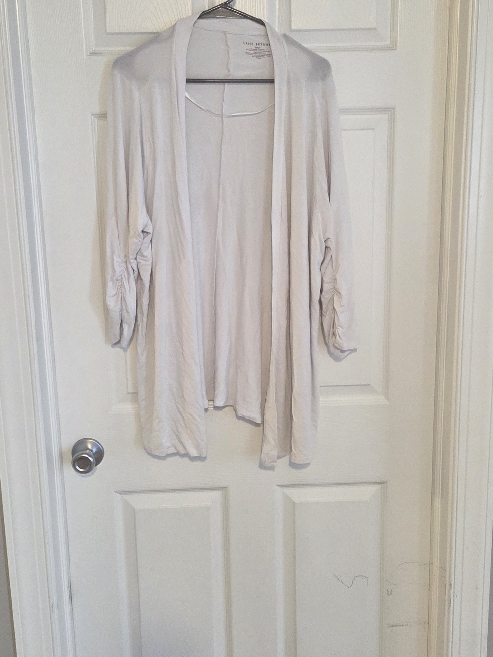 Lane Bryant Cream Open-Front Ruched-Sleeve Cardigan